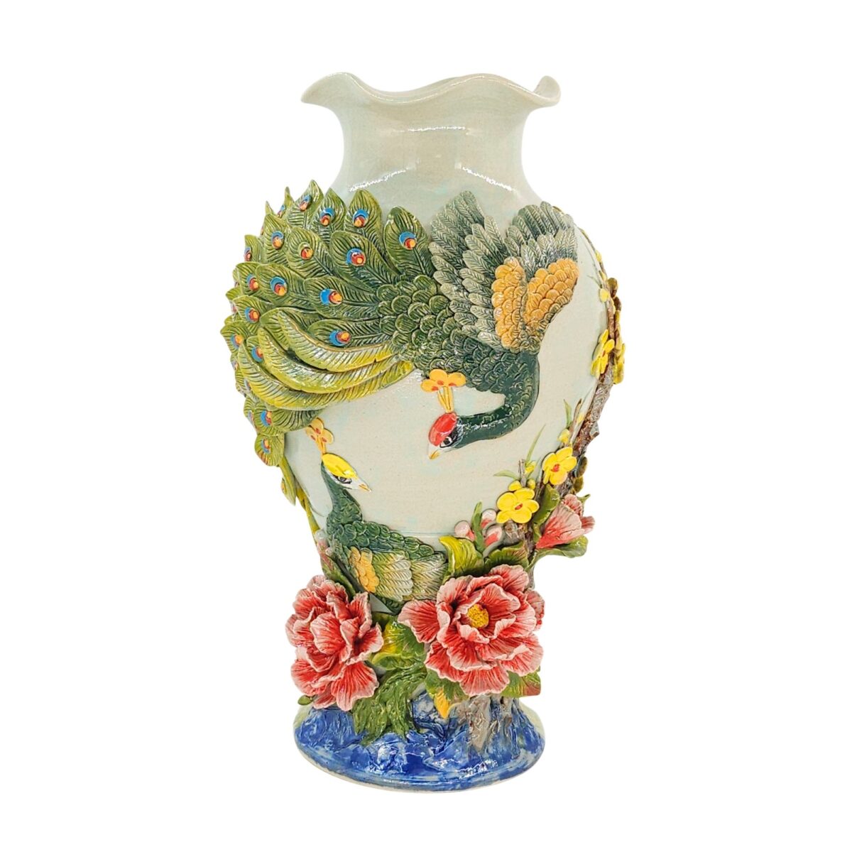 Bình Hoa Bát Tràng Đắp Nổi Công Hoa Men Bóng Đặc Biệt - TV-BD125MR07-02