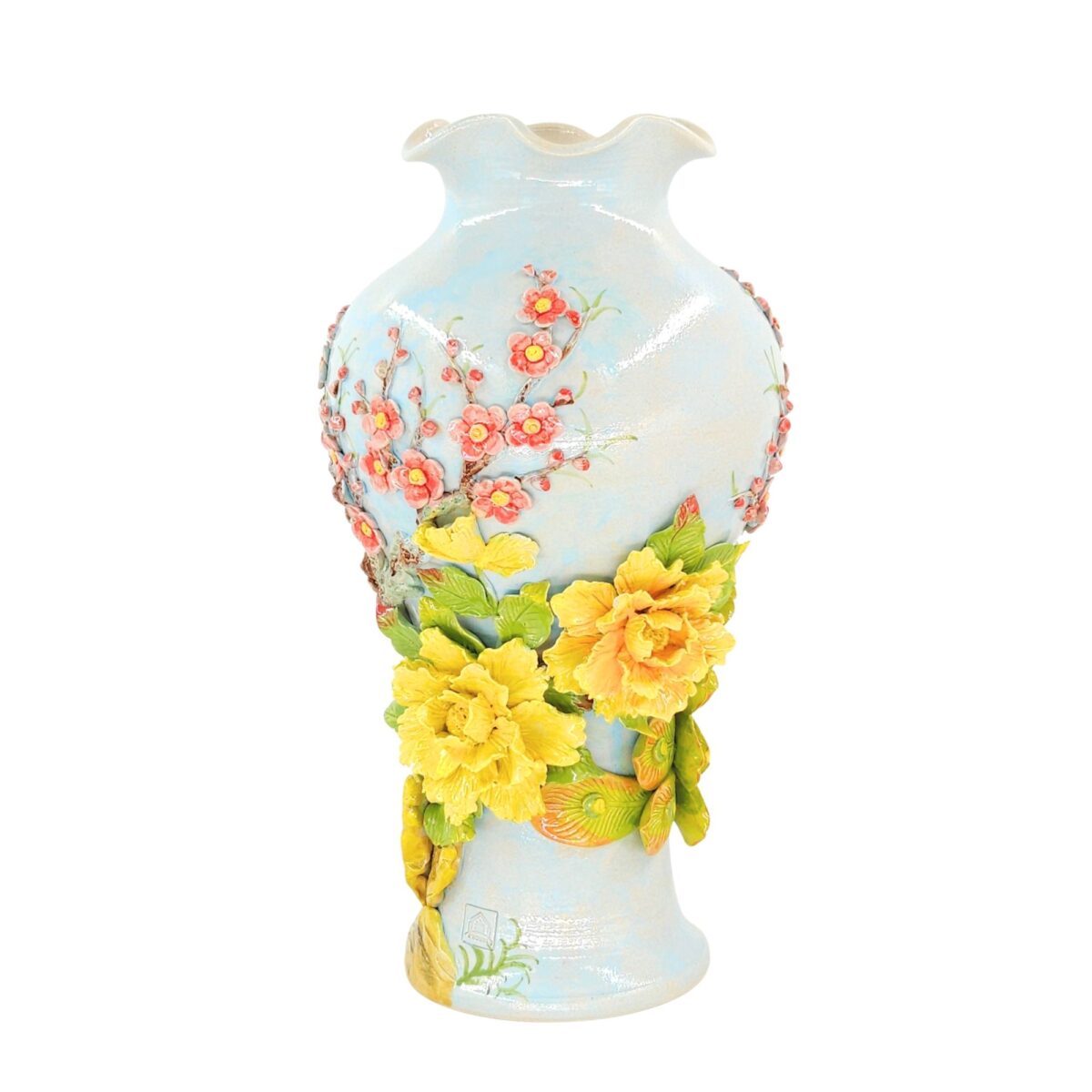 Bình Hoa Bát Tràng Đắp Nổi Công Hoa Men Bóng Đặc Biệt - TV-BD125MR07-62 - Ảnh 4