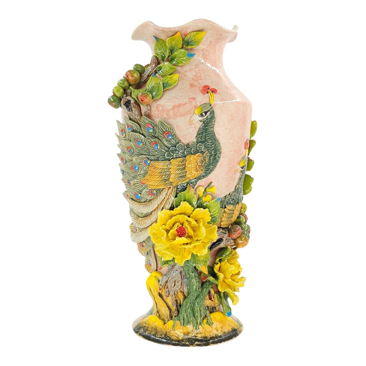 Bình Hoa Bát Tràng Đắp Nổi Công Hoa Và Cây Sung Men Bóng Đặc Biệt - TV-BD125MR07-16