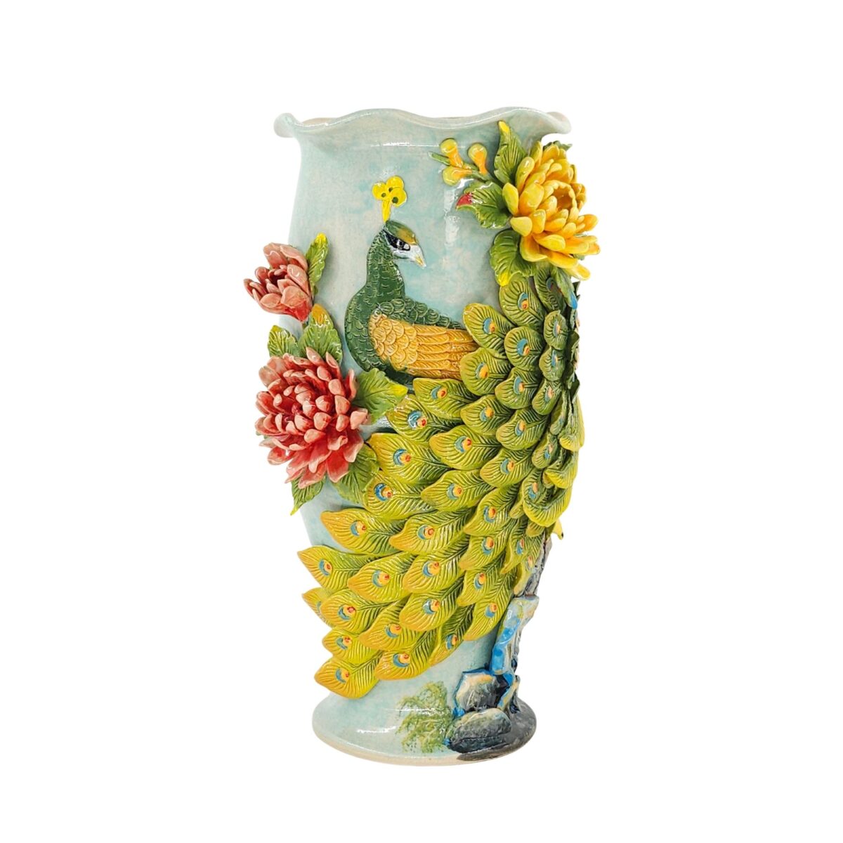 Bình Hoa Bát Tràng Đắp Nổi Công Hoa Và Cây Tùng Men Bóng Đặc Biệt - TV-BD125MR07-58