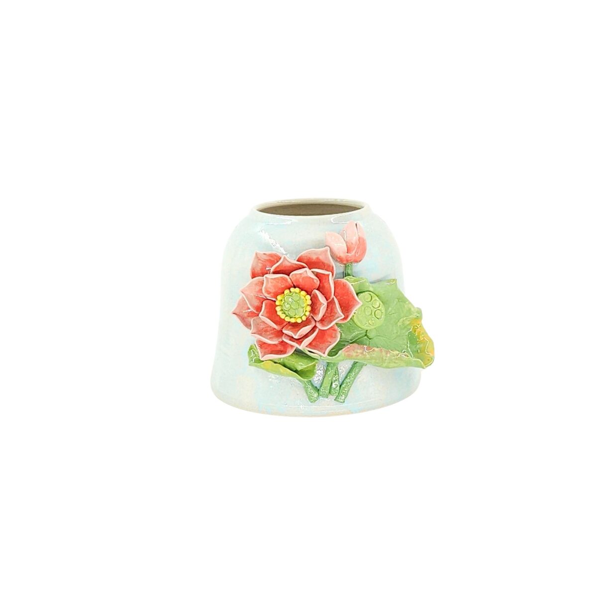Bình Hoa Dáng Chuông Nhỏ Bát Tràng Đắp Nổi Hoa Sen Men Bóng Đặc Biệt – TV-BD125MR07-24