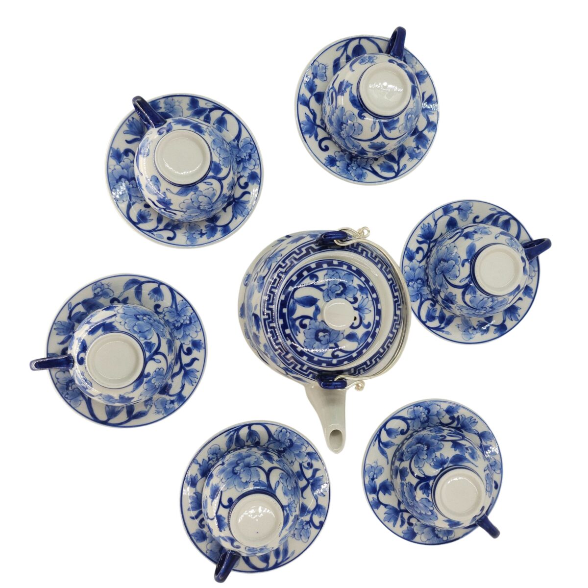 Bộ Ấm Trà Bát Tràng Vẽ Họa Tiết Hoa Văn Độc Đáo Men Lam Cao Cấp - VN-BD125FE21-319 - Ảnh 6