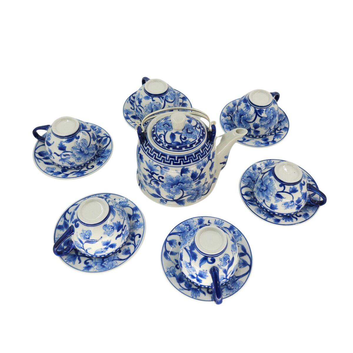 Bộ Ấm Trà Bát Tràng Vẽ Họa Tiết Hoa Văn Độc Đáo Men Lam Cao Cấp - VN-BD125FE21-319